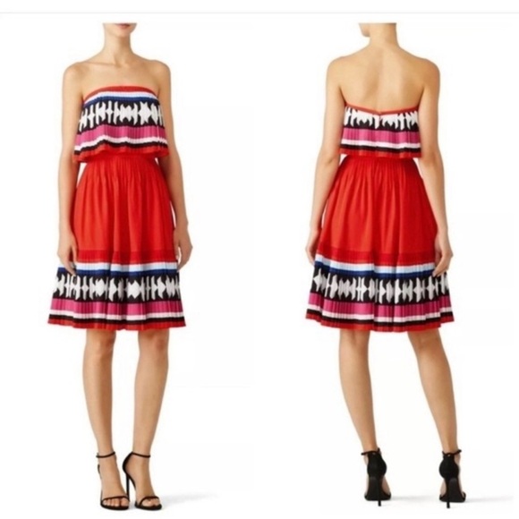 kate spade new york, Geo Border Pleated Dress, Red Strapless size 4 - Picture 2 of 8